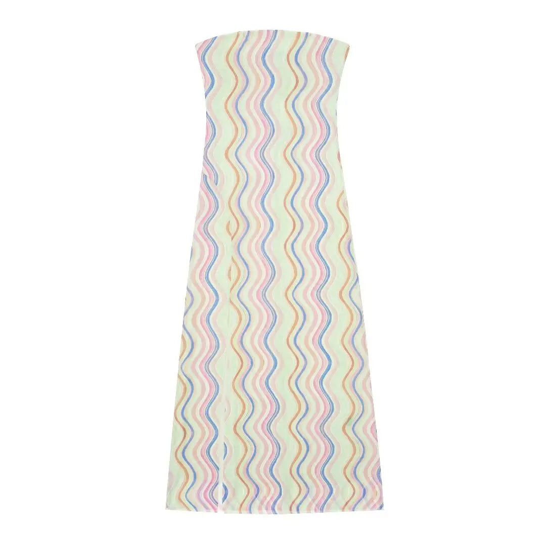 2024 Dress For Women Summer Chic Print Mesh Sleeveless Sexy Side Slit Slim Dresses Wild Beach Resort Style Woman Dress