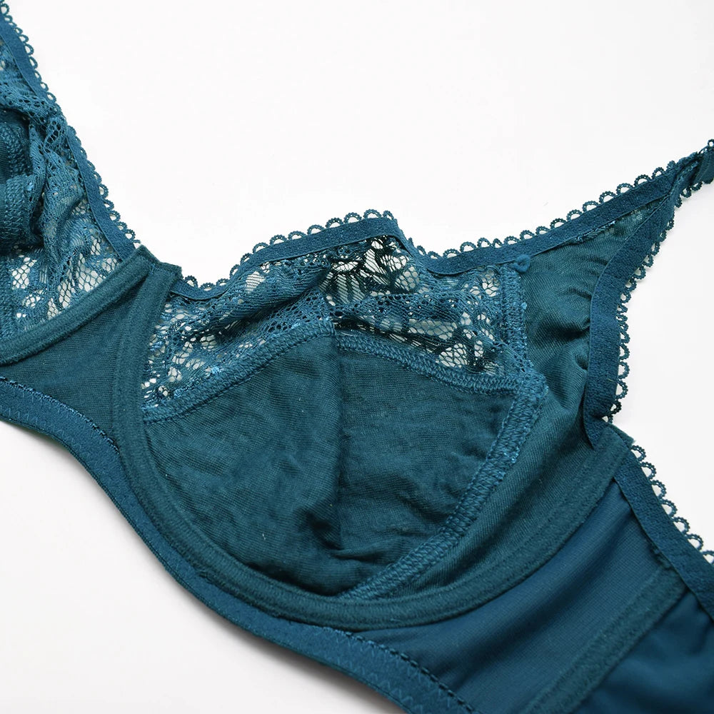 3 Pcs Womens Bras Ultra-Thin Perspective Lace Sheer Plus Size Bra Underwire Sexy Underwear Lingerie BH Tops D E F Cup