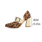 SpringAutumn New Model Fashion High Heels Nude Shoes Color Blocking Pointed Tip Buckle Leopard Print Sexy Party Women's Shoes