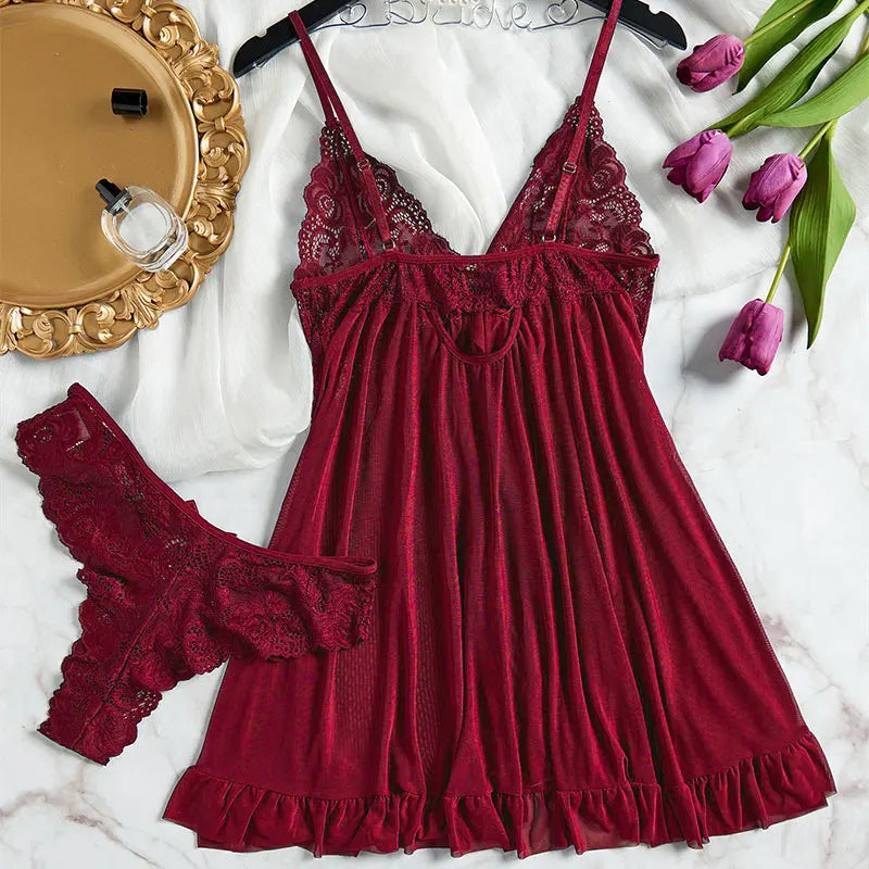 Plus Size Underwear For Women Sexy Thong Nightdress Sets Transparent Underpants A Set Of Female Lingerie Lace Panties Nightgowns