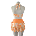 S - XL With Skirt Printed Halter Bikini Female Swimsuit Women Swimwear Three-Pieces Bikini Set Bather Bathing Suit Swim V8230