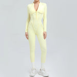 Padded Women Long Sleeve Sport Yoga Jumpsuit Workout Clothes for Women Sportwear Backless Zipper Fitness Gym Outfit