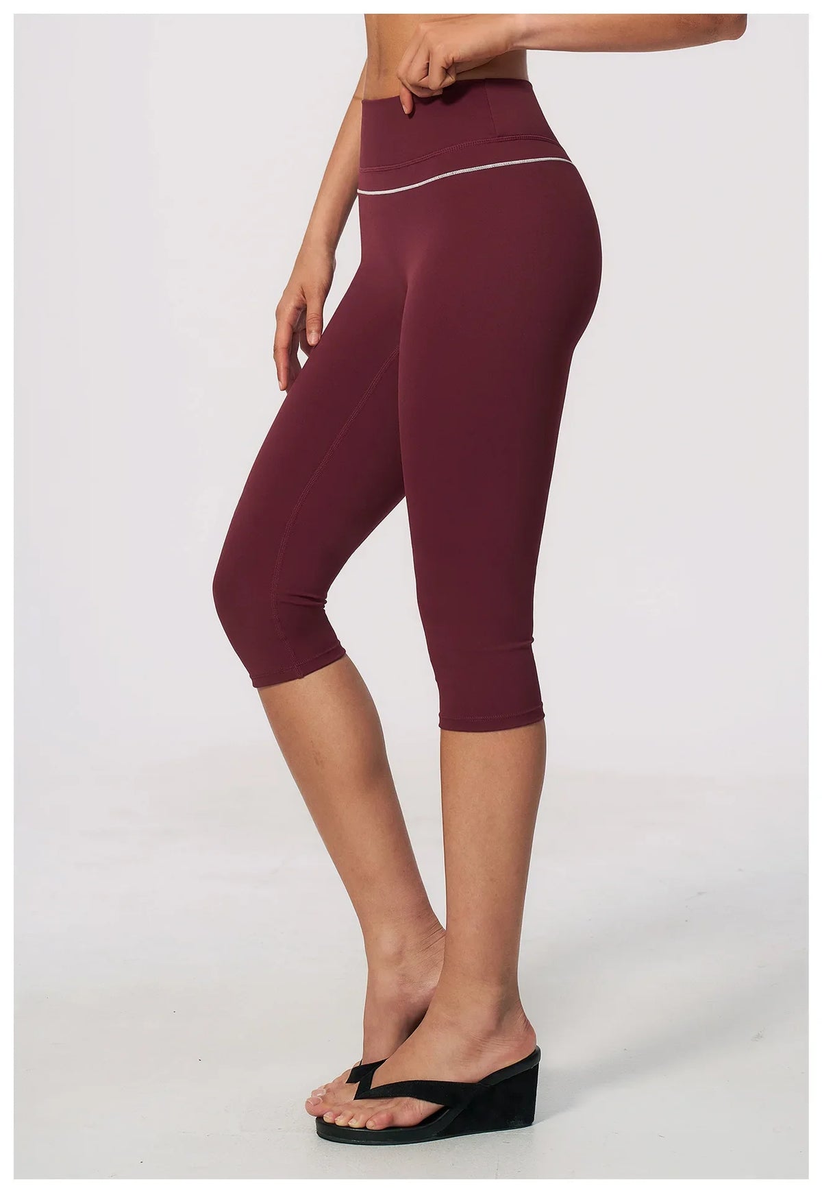 Hip Lifting Midi Length Yoga Pants Women Contrast Color Gym Sports High Waist Capri Trousers Breathable Fitness Running Leggings