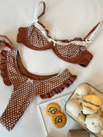 2025 Fashionable Women Two-Piece Swimsuit Adorable Chocolate Dot Design with Lace Detail Perfect for Beach Wear and Pool Parties