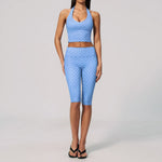 New Summer Women White Polka Dot Print Yoga Sets Hanging Neck Slim Sport Vest High Waist Mid Pants Gym Two-piece Workout Clothes