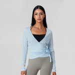Women’s Spring Summer Cross Wrap Tie Tops Long Sleeve Deep V Neck Solid ColorWorkout Slim Fit Basic T-Shirts