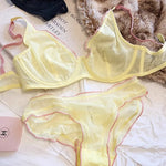 Elegant French Design Minimizer Bra Fashion Triangle Cups Structural Support Ultra Thin Soft Mesh Lingerie Set MOYISU Sexy Tushy