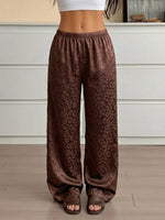 2026 Women Brown Satin Leopard Print Pajamas Pants Elastic Waist Loose Trousers Vintage Casual Pants Leisure Home Clothing