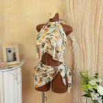 DEKA Tie Dye With Skirt Halter Cover Up Bikini Set Female Swimsuit Women Flower Swimwear Bather Bathing Suit Swim 4 Piece Bikini