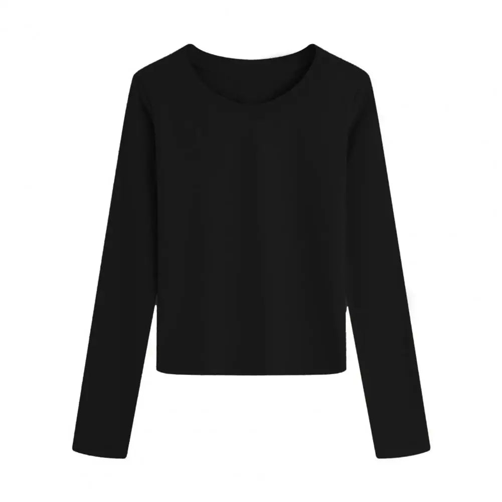 Women Long Sleeve T-shirt Crew Neck Tee Breathable Skin-friendly Basic Tee Autumn Winter Inner Wear Top