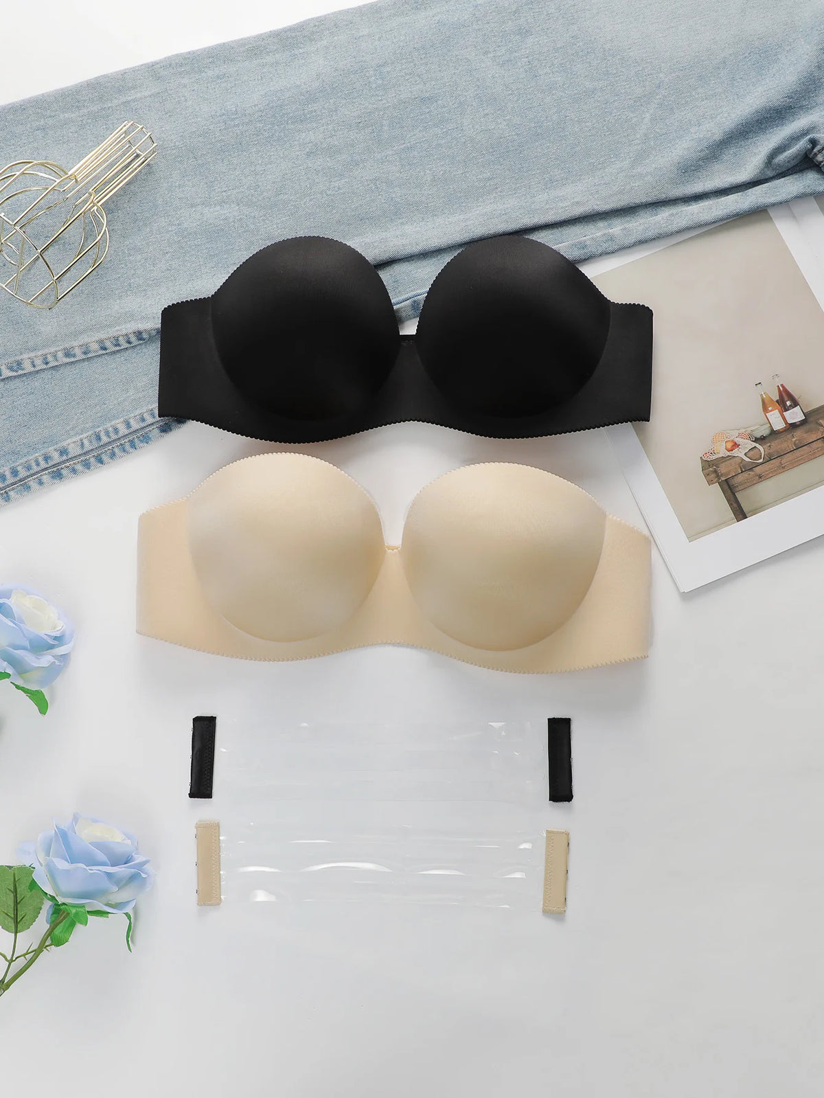 Summer Strapless black lingerie sexy solid color strapless invisible women's lingerieseamless women's underwear 6834