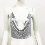 DEKA Bling Bikini Tops Deep V Neck Vest Backless Sequins Women Crop Top Night Club Diamonds Metal Tank Adjustable Halter Shiny