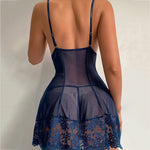 Semi-transparent Women Nightwear V-neck Bra Open Sleep Skirt Sexy Tulle Suspenders Exquisite Nightgowns Erotic DressPlus Size