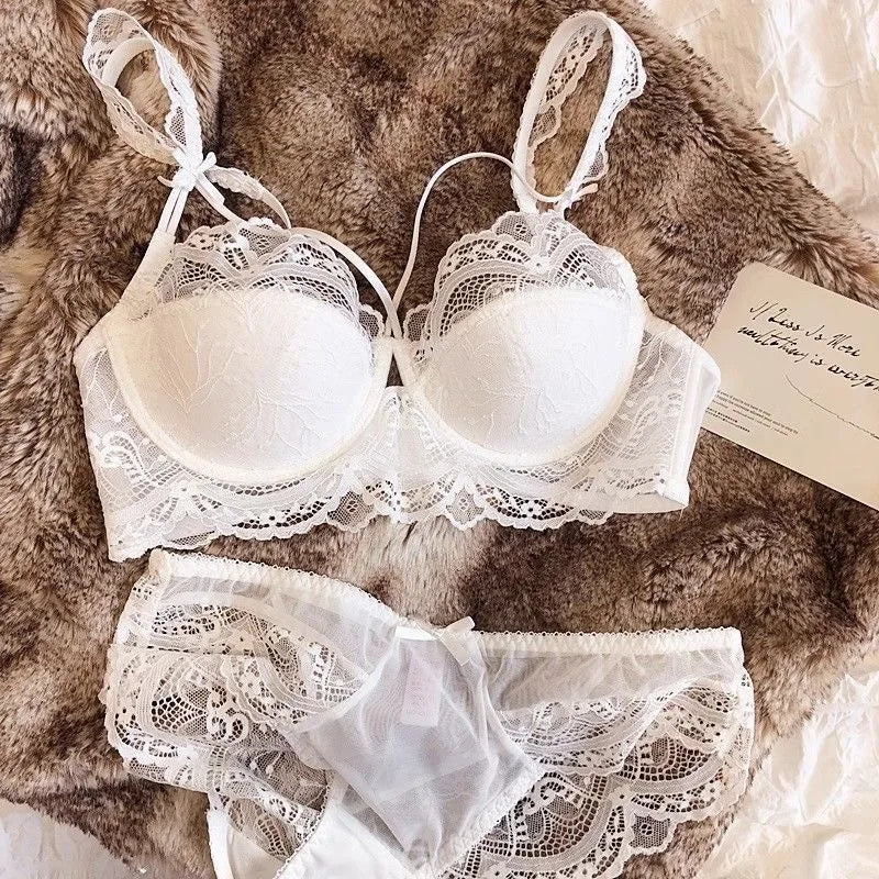 MOYISU Minimizer Bra French Lace for Large Bust, Anti Sagging Full Coverage Push Up Underwire Set, Sensuous Women Sexy Bra & Set