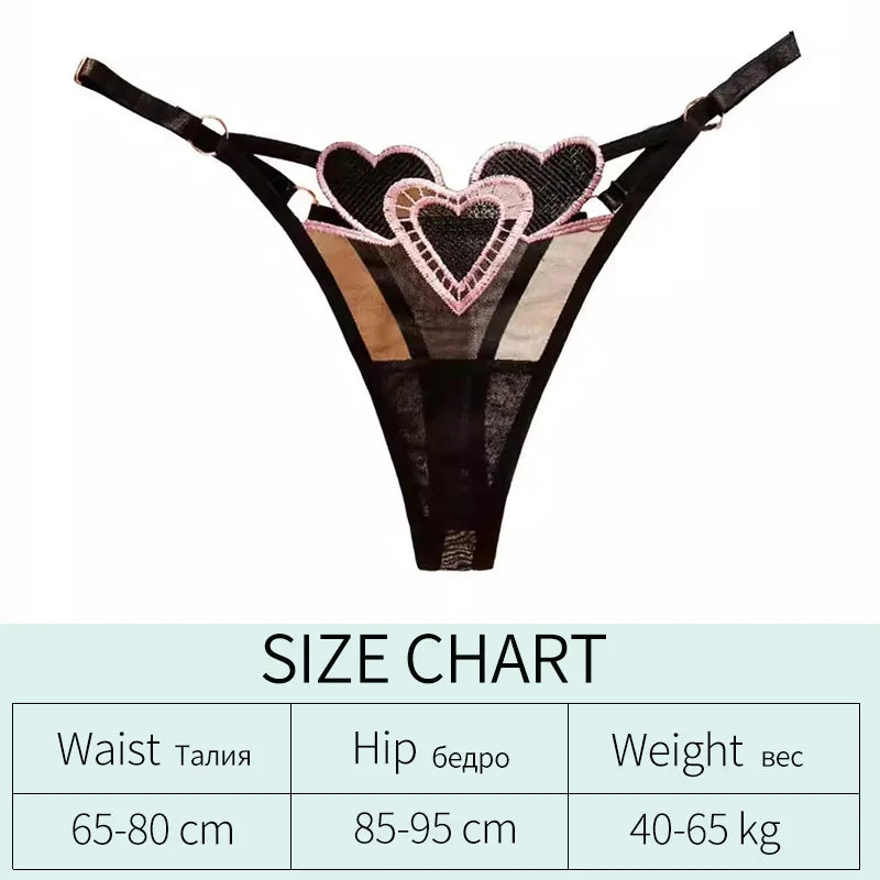 Embroidery Heart Thin Sexy Girls G String Thong Panties Women Briefs Hollow Out Transparent Underwear Female Lingerie