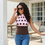 Women's Summer Halter Neck Camisole Sleeveless Open Back Trendy Dot Print Tank Tops