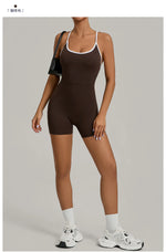 Spring/summer Women's Contrasting Yoga Jumpsuit Hollow Out Cross Back Camisole One Piece Sports Suit Hip Lifting Fitness Romper