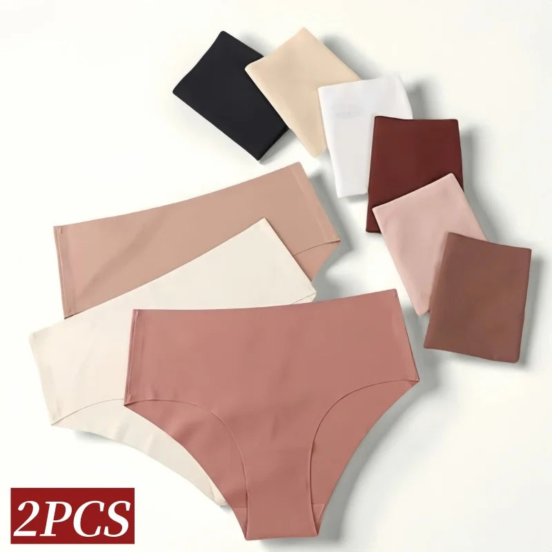 2Pcs/Set Ice Silk High Waist Briefs Panties Women Stretch Underwear Seamless Panties Female Underpants Sexy Lingerie XS-XL