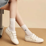 Brand Designer Comfy Walking Cream Flat Sneakers Fashion Leisure Silver Casual Shoes Women Flats Chic Black Hook&Loop Mary Janes
