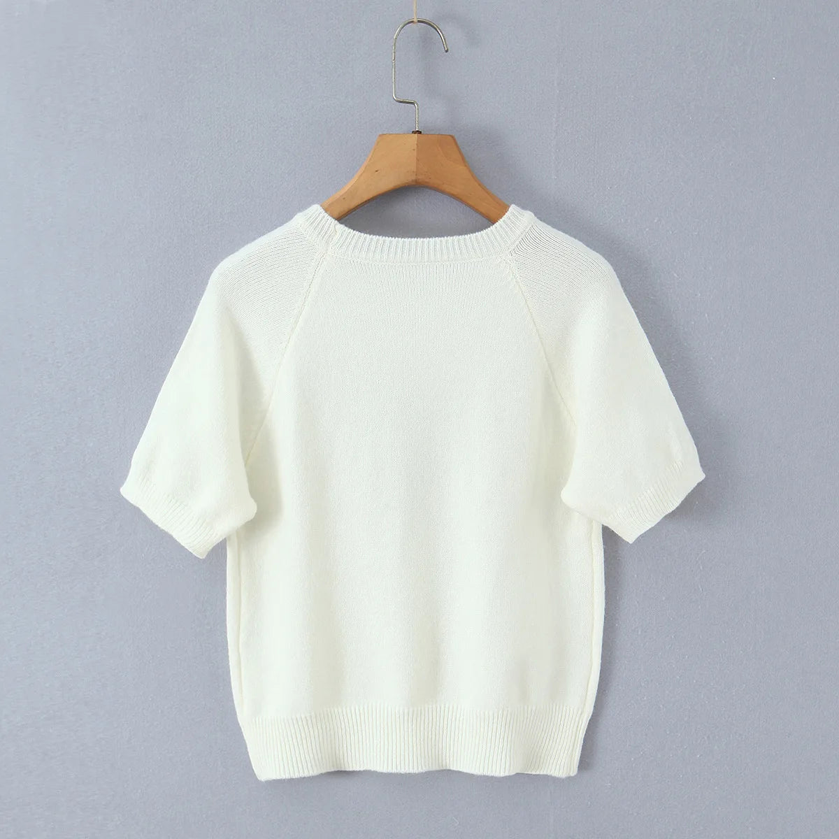 Fashion Casual Heart-patterned Short-sleeve Knit Shirt Women Heart Pattern Short Sleeve Knit Sweater Casual Crew Neck Top 7S5S