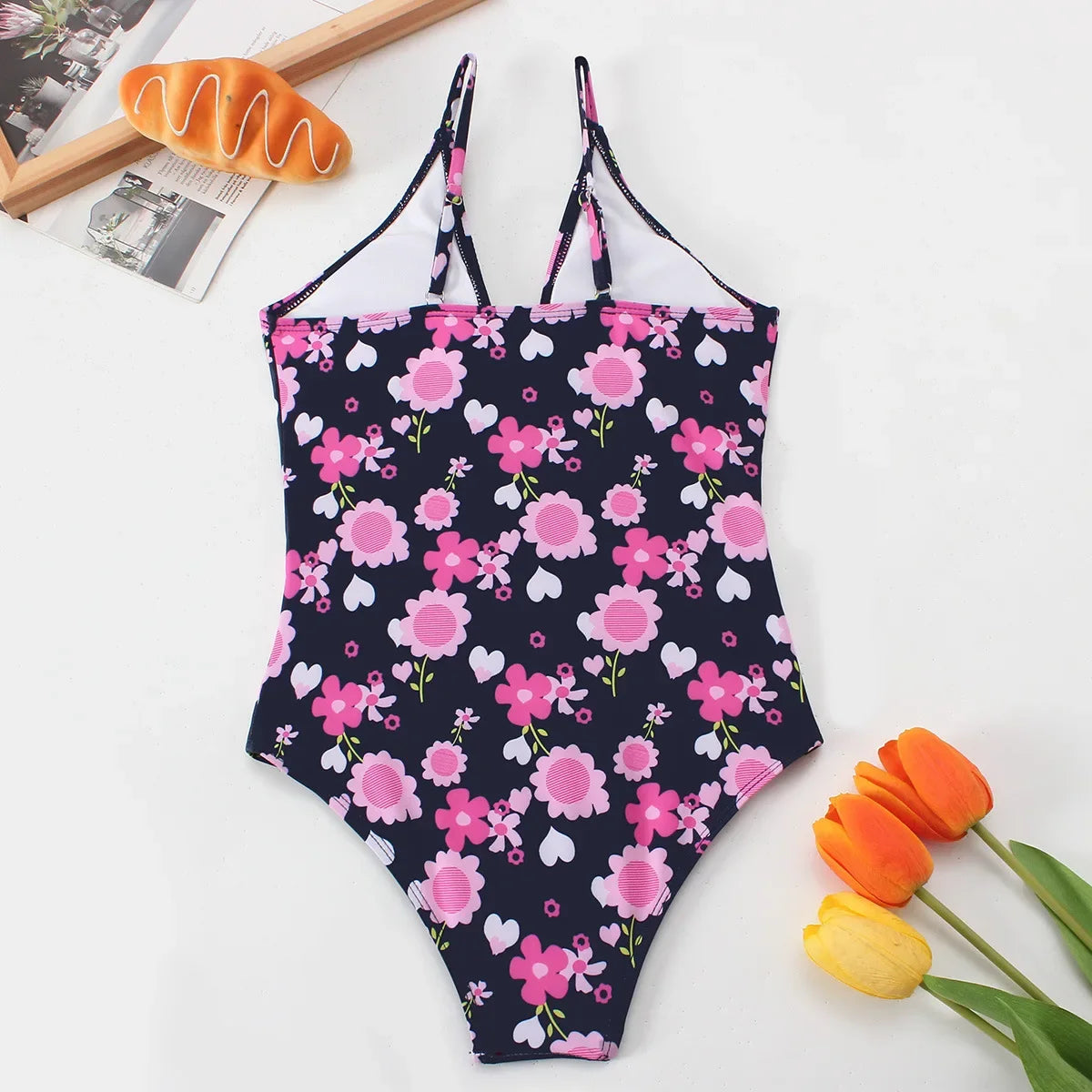 Floral Print Girls One Piece Swimsuit 8-12 Year Teenager Children's Swimwear 2026 Kids Bathing Suits Cut Out Beach Wear Bodysuit
