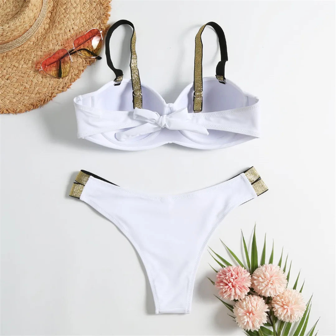 New S - XL Bra Bikini Push Up Swimsuit Female Swimwear Women Two-Pieces Bikini Set With Cup Bather Bathing Suit Swim Lady V2310