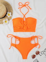 2026 Sexy High Wasited Swimsuit Women Solid Bikini Hollow Out Cross Swimwear Female Bathers Bathing Swimming Swim Suit Beachwear