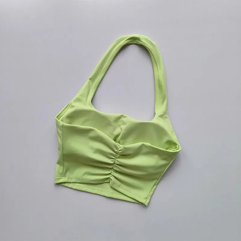 Women's Yoga Sports Bra Sexy Neckband Chest Cushion Beautiful Back Fashionable Pleat Gathering Sports Bra for Fitness