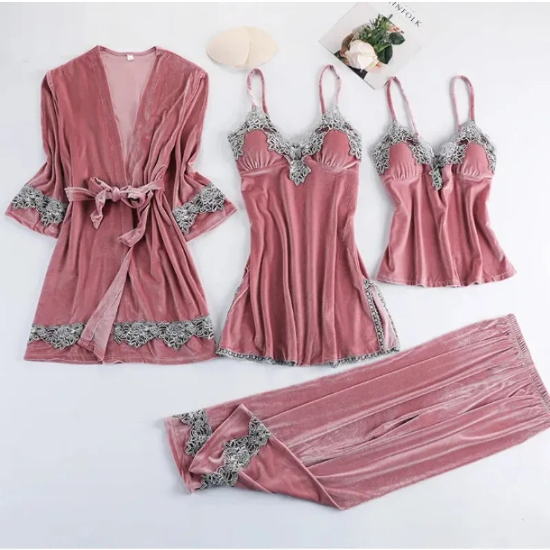 Korean Style Gold Velvet Sleepwear Women's Spring Autumn Stripe Sexy Strap Home Clothes Set Long Sleeve V-neck Home Suit 2025