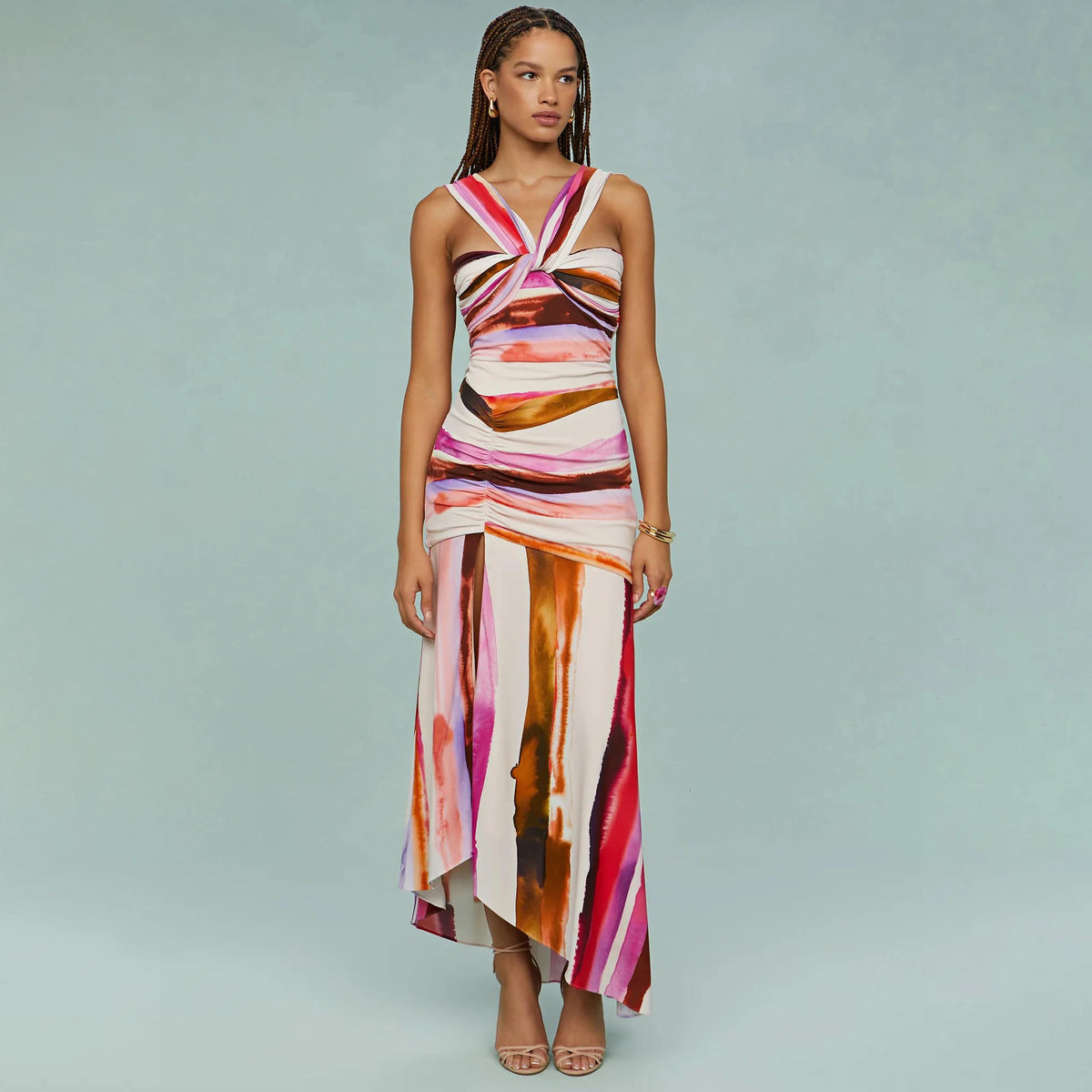 2Pcs Striped Swimsuit With Long Skirt Sexy Women Bikini Push Up Swimwear Halter Biquini Female Bathing Suit Slimming Beachwear