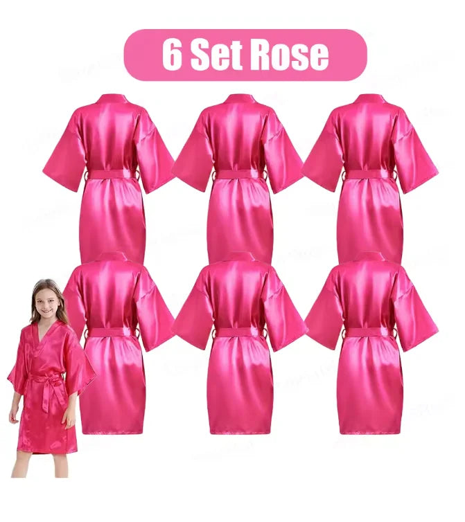 6-15Pcs Multicolors Spa Robes for Girls Spa Birthday Kimono for Girls Soft Silk Satin Slumber Sleepover Pyjama Party Supplies