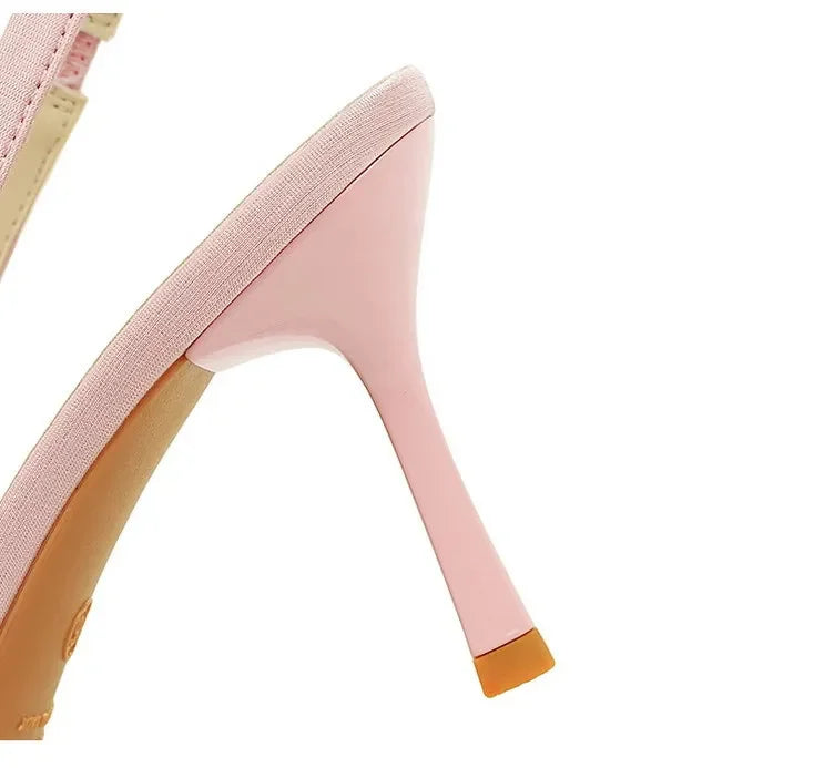 BIGTREE Shoes Sweet Metal Decoration Women Pumps Pointed High Heels silks satins heeled Sandals Women Summer Shoes Stiletto 8 cm