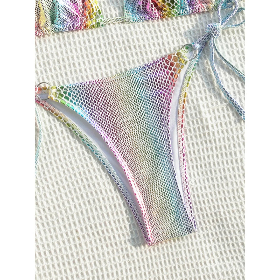 Colorful Snake Skin Halter Strappy Bikini Female Swimsuit Women Swimwear Two-pieces Bikini set Bather Bathing Suit Swim V5822