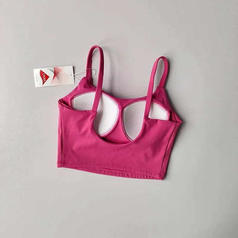 Women's yoga sports bra, small camisole vest integrated fixed gathering sports and fitness bra