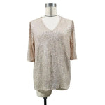 Shiny Sequins Tee Shirt Women T-shirt V-Neck Short Sleeve Loose Fit Summer Sexy Tops Holidays Parties Wear