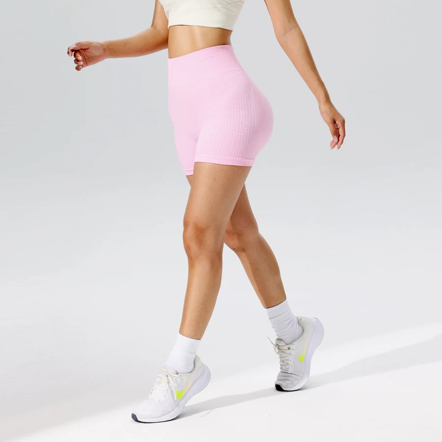 Women Pink Yoga Shorts Sportswear Woman Gym High Waist Sports Shorts Fitness Running Activewear Tummy Control Workout Leggings
