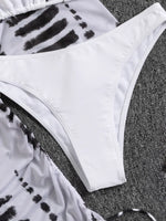 3 Pieces Bikini Tropical Print Swimsuit Halter Drawstring Side Swimwear Women 2026 Bathing Suit Female Swimming Summer Beachwear