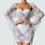 Toucheart Erotic Dress Elegant Palace-style Fringed Cardigan Spliced with See-through Intimate Lace Purelust Hip-hugging Dress