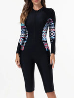 2026 Zipper Rushguard Long Sleeve Surfing Swimsuit Women One Piece Printed Swimwear Female Bather Bathing Swimming Swim Suit XXL