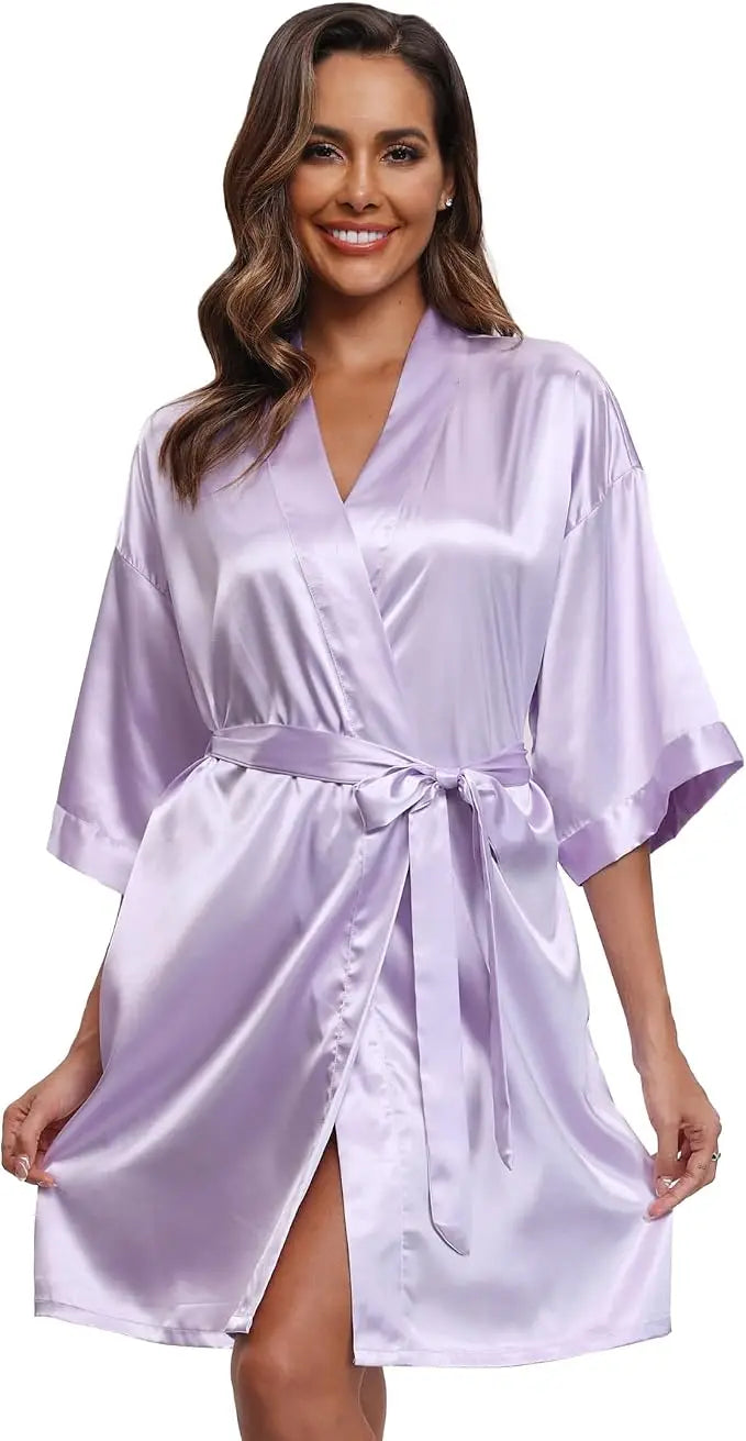 Pajamas women summer European and American ladies lace-up bathrobe sexy morning gown home dress can wear ice silk robe