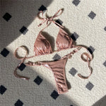 PU Faux Leather Halter Mini Thong Bikini Women Swimwear Female SwimsuitTwo-Pieces Bikini Set Bather Bathing Suit Swim V5206W