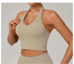 Women Fitness Sports Bra Halter Top High Support Push-up Open Back Gym Bra Shockproof Running Fitness Yoga Workout Underwear