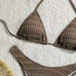 Sexy Knitted Hollow Handmade Crochet Bikini Set Women Pink Bandage Criss Cross Micro Swimsuit Bathng Suit Thong Swimwear