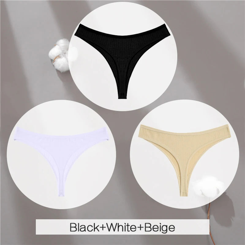3Pcs/Set Women Cotton G-String Panties Female Low Rise Thongs Ladies Sexy Bikini 7 Solid Color Girl Soft M-XL Intimates Lingerie