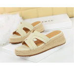 Spring 2025 Women's Slippers Hollow Out Strap Waterproof Thick Heel Woven Rope Country Style Slip-On Shoes Polyurethane Material