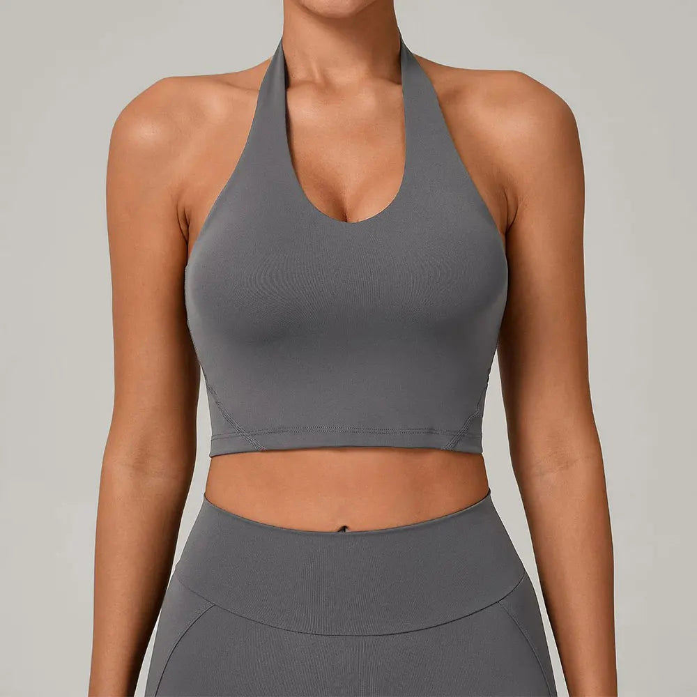 Women Fitness Sports Bra Halter Top High Support Push-up Open Back Gym Bra Shockproof Running Fitness Yoga Workout Underwear