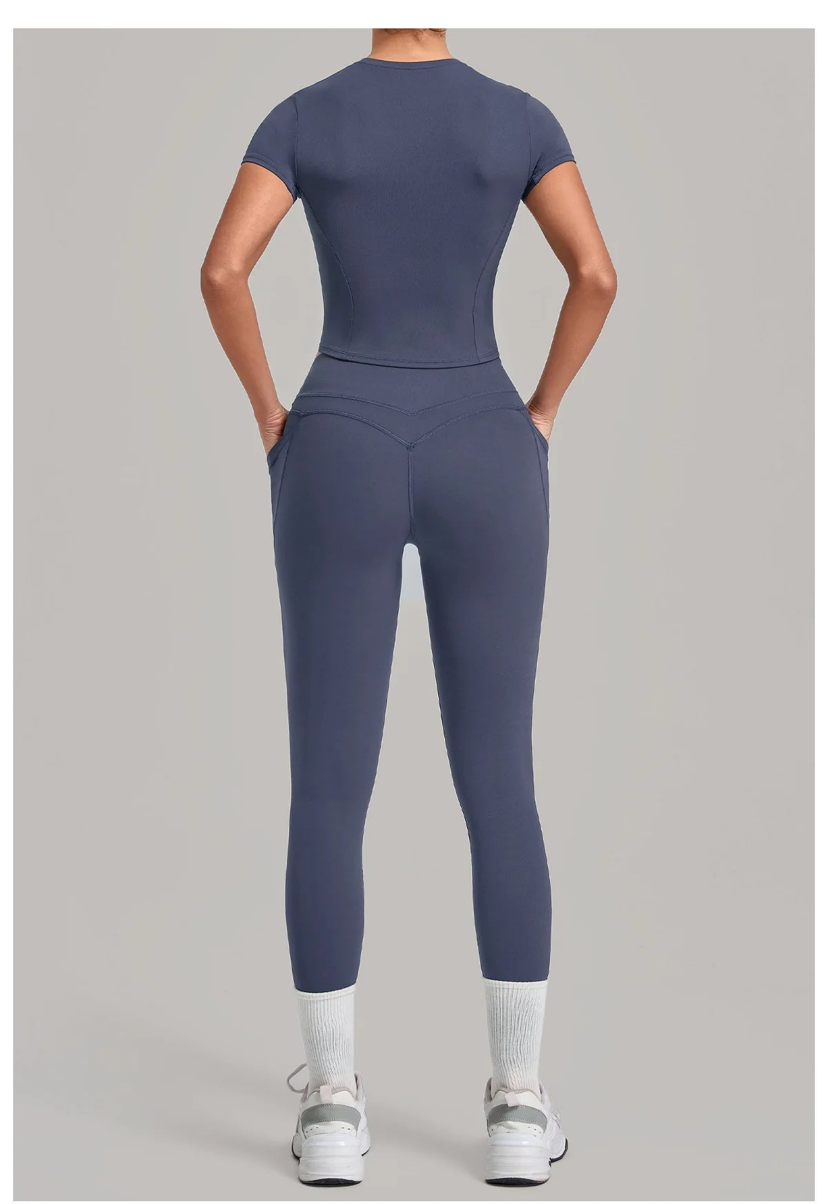 Women Tracksuit Yoga Sets Short Sleeve Slim Sports T Shirts Workout Clothes Outdoor Tight High Waist Pocket Pants Fitness Suits