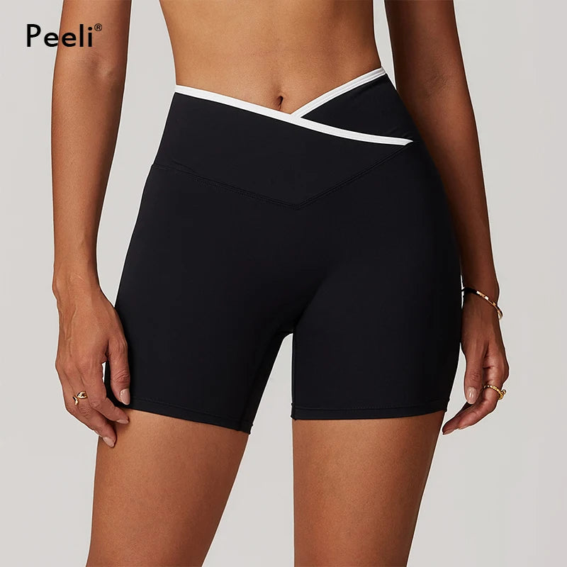 Women Gym Shorts Fitness Sports Biker Shorts V Waist Band Yoga Shorts Workout Tights Scrunch Butt Seamless Leggings Woman Pants