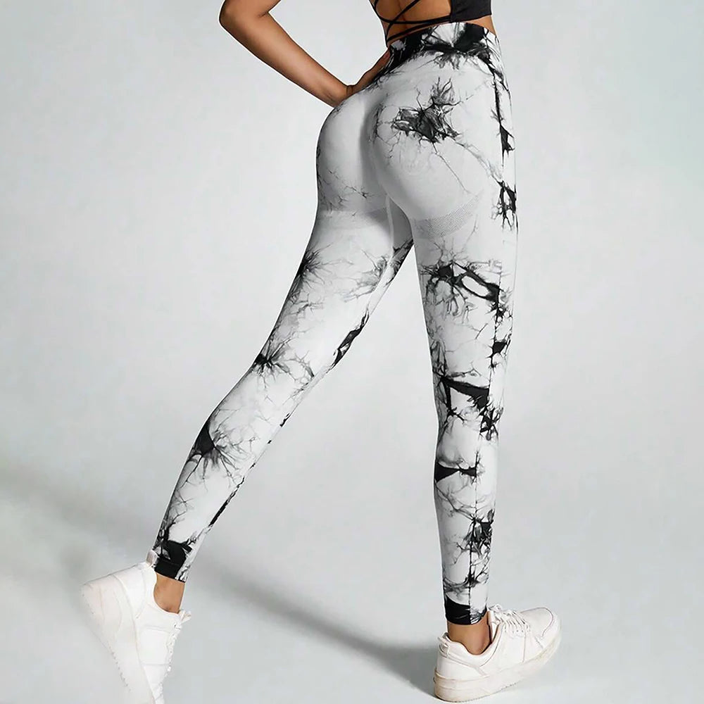 Boho Tie Dye High Waist Knit Elastic Fitness Yoga Tights Butt Lifting Workout Pants for Women