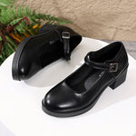 Plus Size 42 Black Thick Heels Pumps Women Classic Pu Leather Platform Mary Jane Shoes Woman Ankle Buckle Office High Heel Shoes